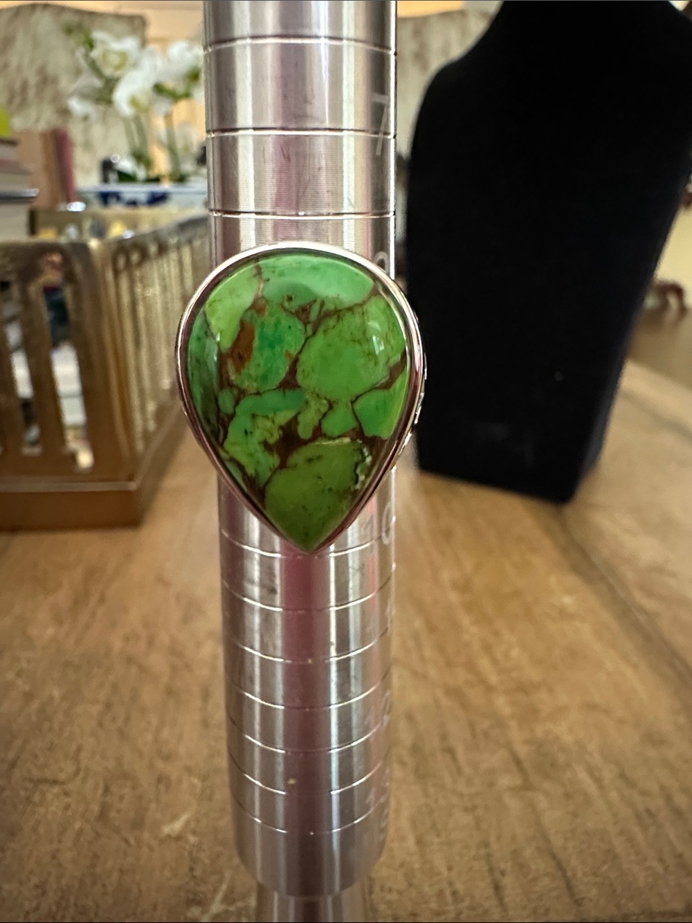 Green Turquoise  Stone Ring - Sterling Band